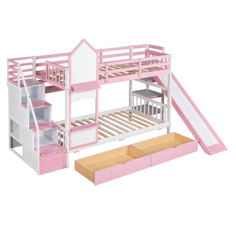 Litera rosa con estructura de cama para dormitorio