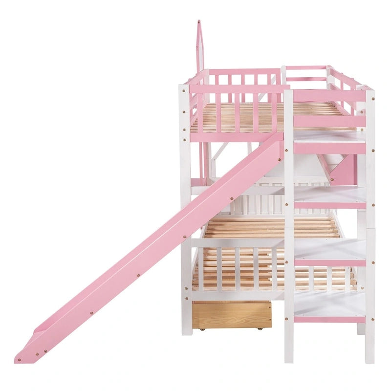 Litera rosa con estructura de cama para dormitorio