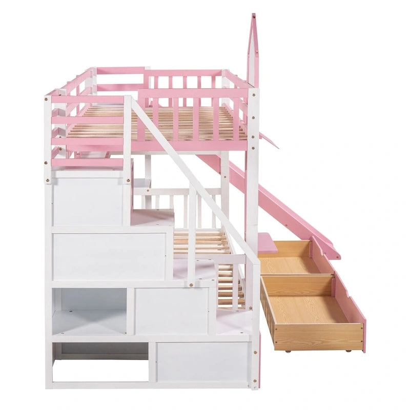 Litera rosa con estructura de cama para dormitorio