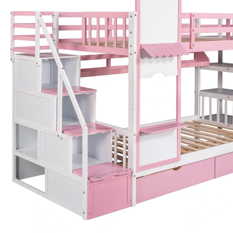 Litera rosa con estructura de cama para dormitorio