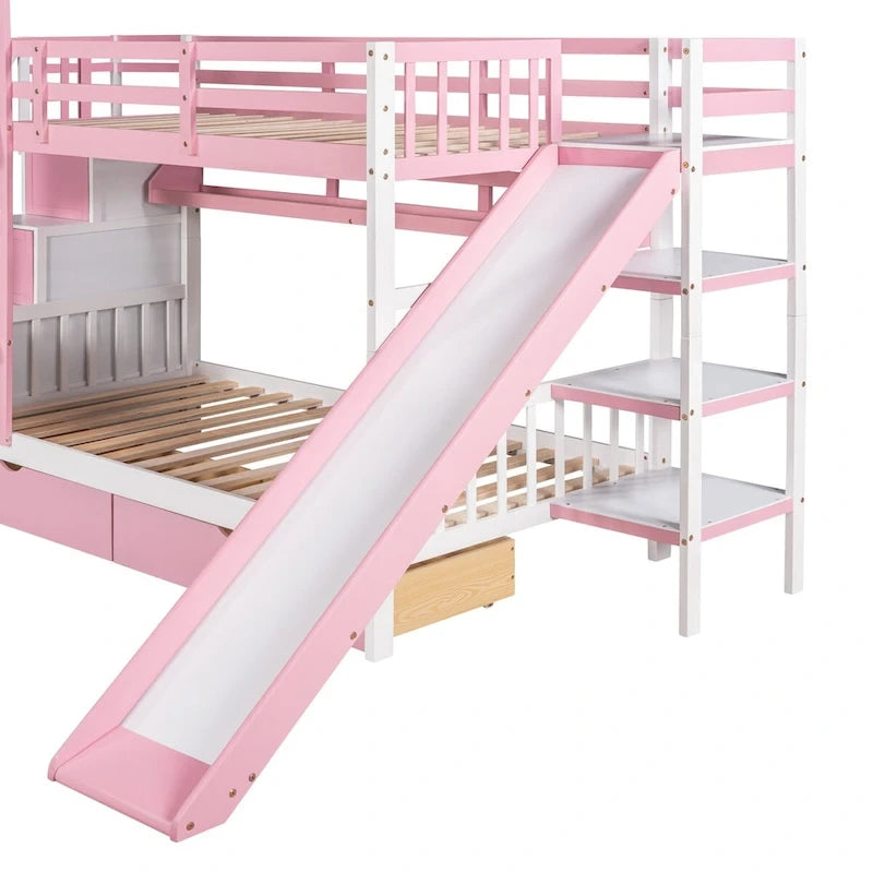 Litera rosa con estructura de cama para dormitorio