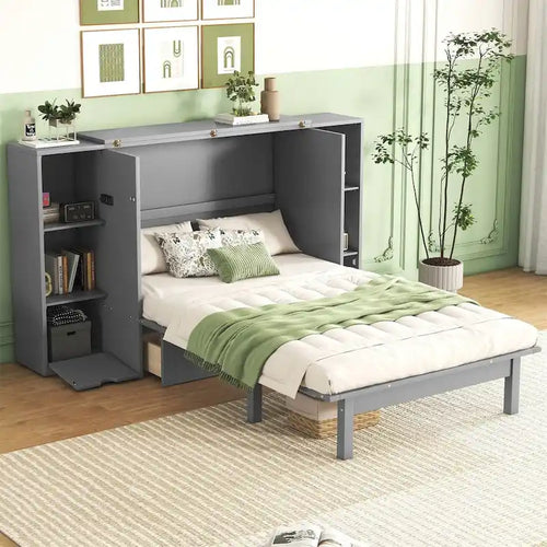 Bett in Queensize mit Regalen, Schubladen und USB