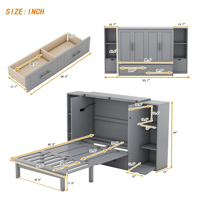 Κρεβάτι queen size με ράφια, συρτάρια και USB