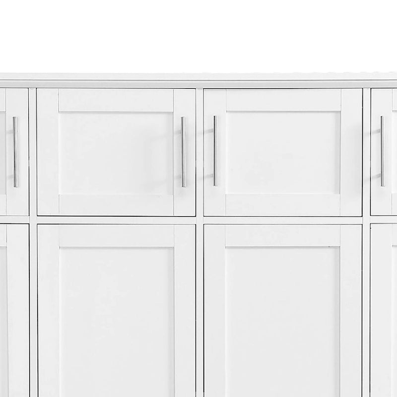 Stylish Wooden Tall Hall Tree with 8 Cabinets and 4 Open Storage Compartments