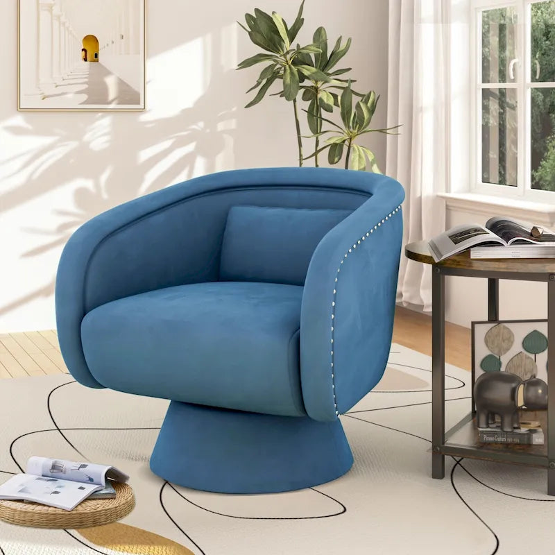 Fauteuil tonneau pivotant avec clous décoratifs