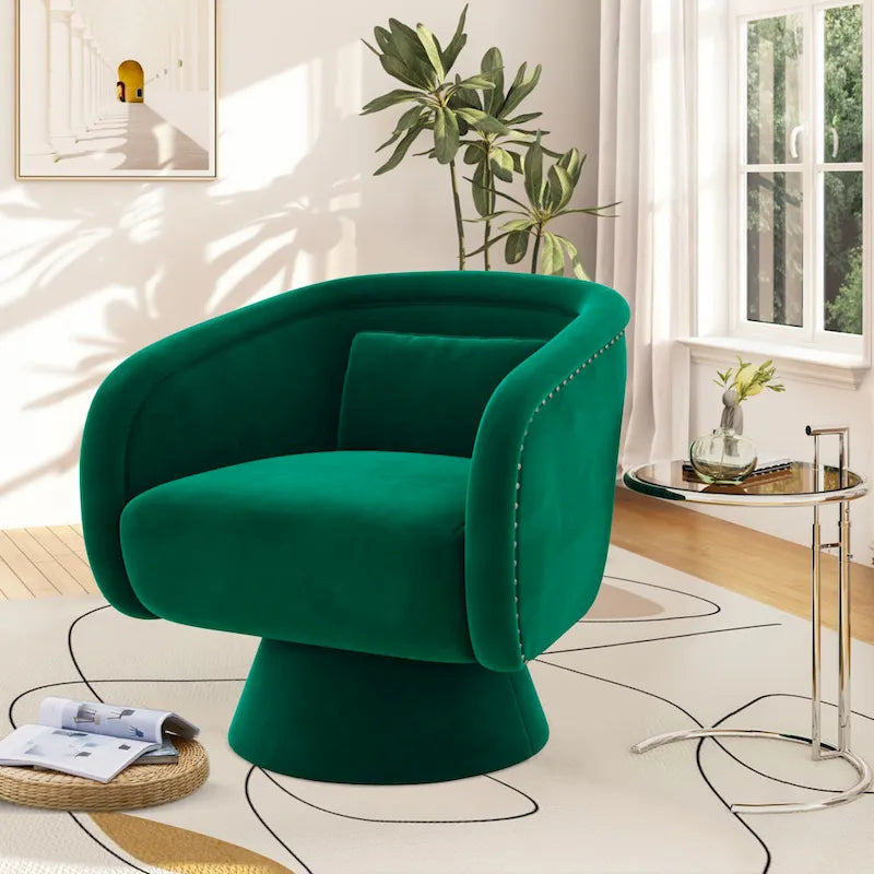 Fauteuil tonneau pivotant avec clous décoratifs