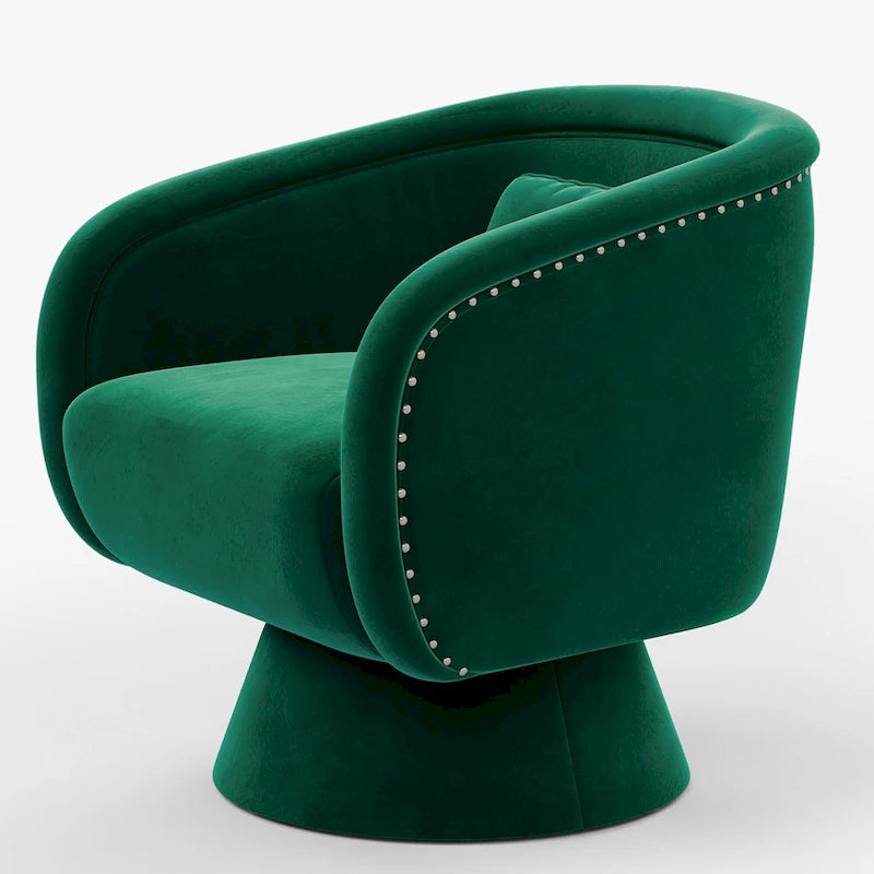 Fauteuil tonneau pivotant avec clous décoratifs