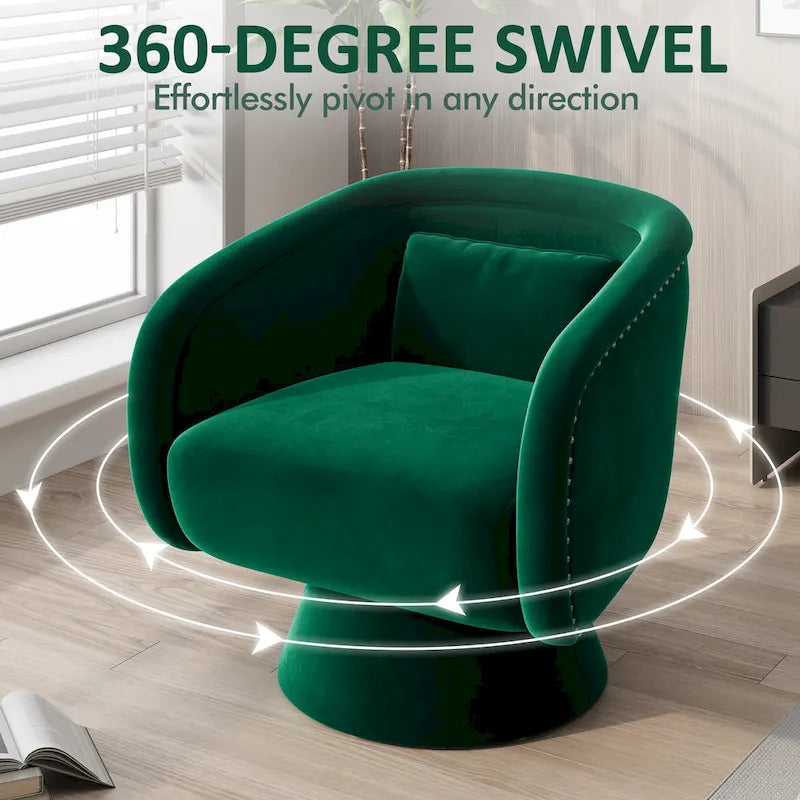 Nailhead Swivel Barrel Chair