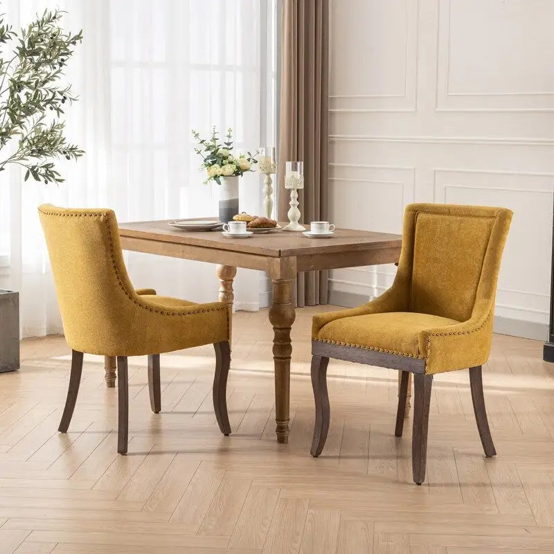 Stoffen eetkamerstoelen van hout, set van 2