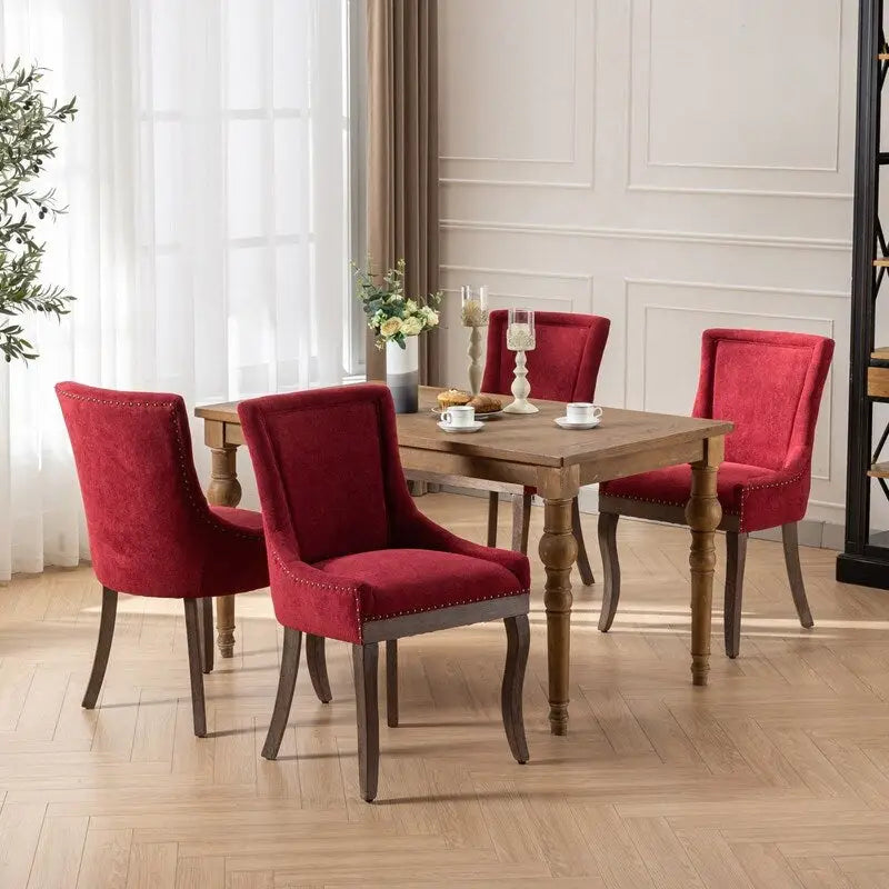 Stoffen eetkamerstoelen van hout, set van 2