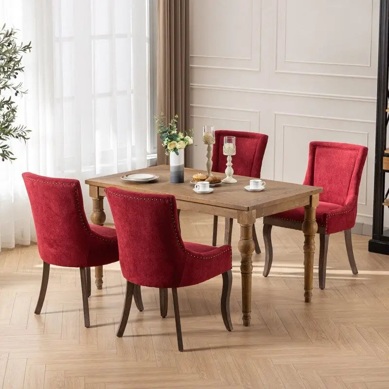 Stoffen eetkamerstoelen van hout, set van 2