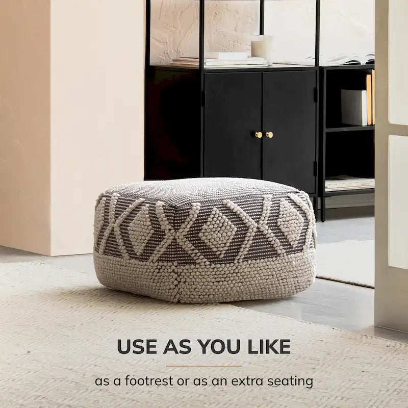 22 x 22 x 16 Gray & Ivory Square Pouf Ottoman - Footrest for Living Room, Bedroom