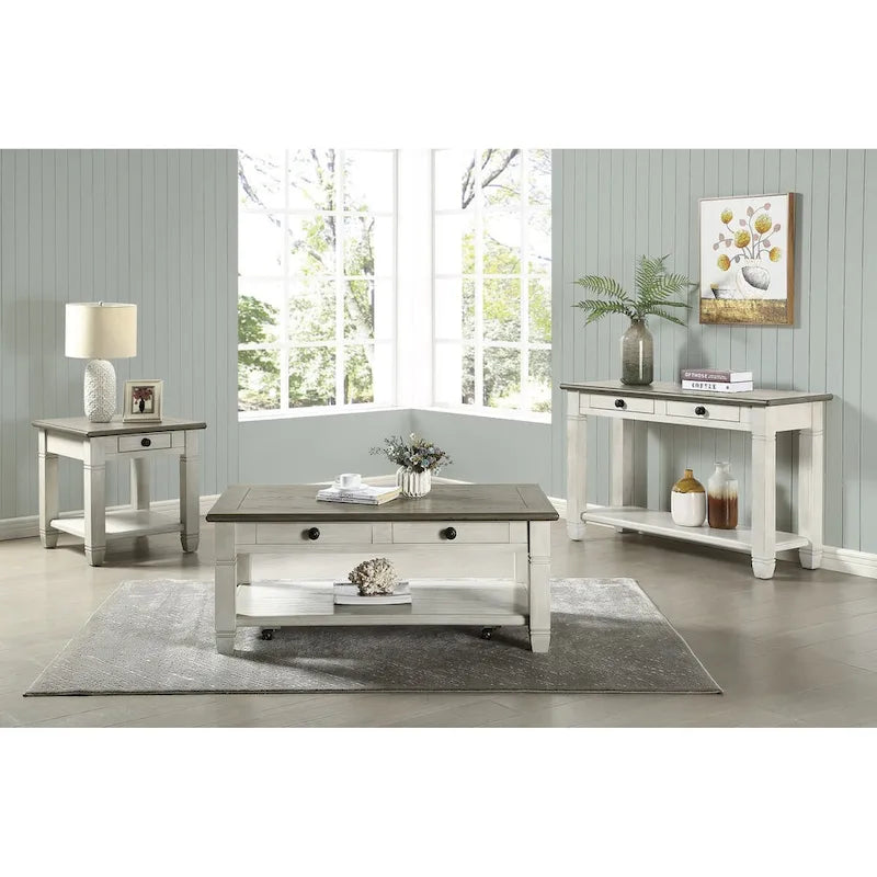 Mesa auxiliar antigua de madera de 1 pieza con cajón y estante