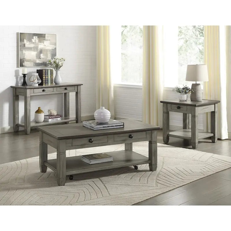 Mesa auxiliar antigua de madera de 1 pieza con cajón y estante