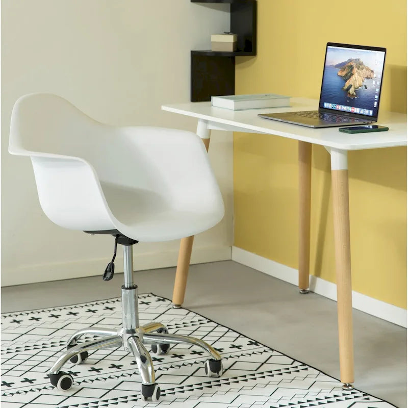 Verstellbarer drehbarer Bürostuhl im modernen Mid-Century-Stil mit geformter Kunststoffschale und Rollen