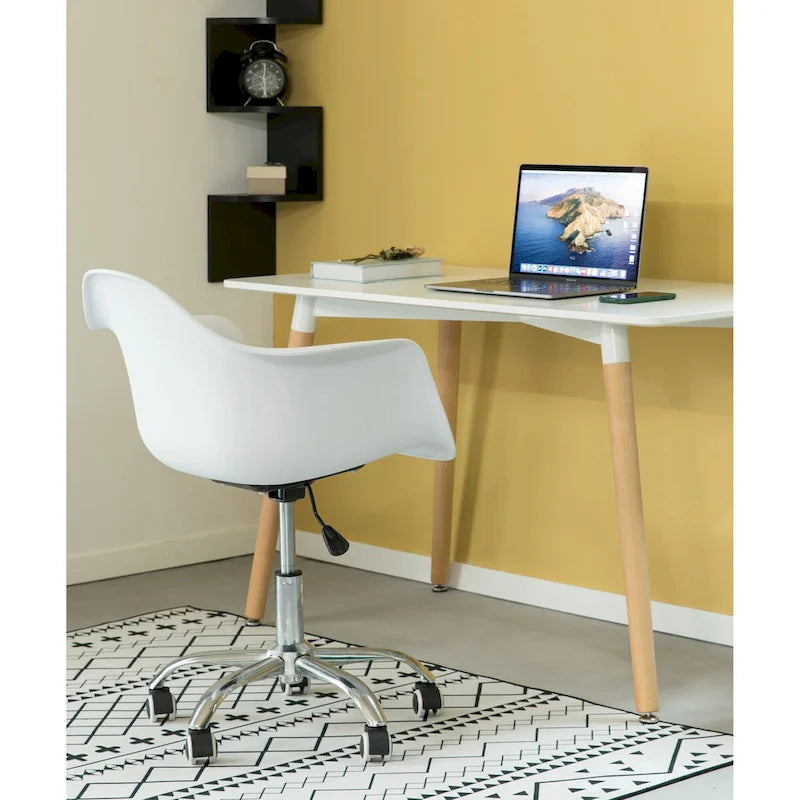 Verstellbarer drehbarer Bürostuhl im modernen Mid-Century-Stil mit geformter Kunststoffschale und Rollen