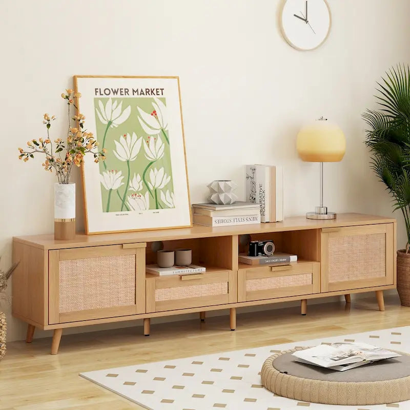 Moderner Rattan-TV-Ständer für Fernseher bis zu 85 Zoll