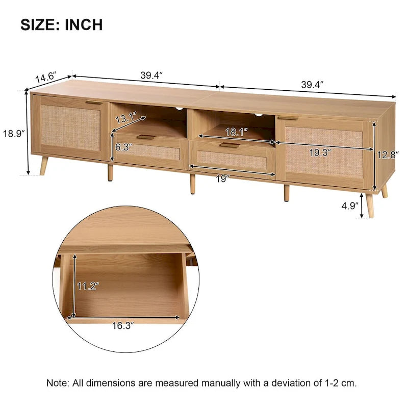 Moderner Rattan-TV-Ständer für Fernseher bis zu 85 Zoll