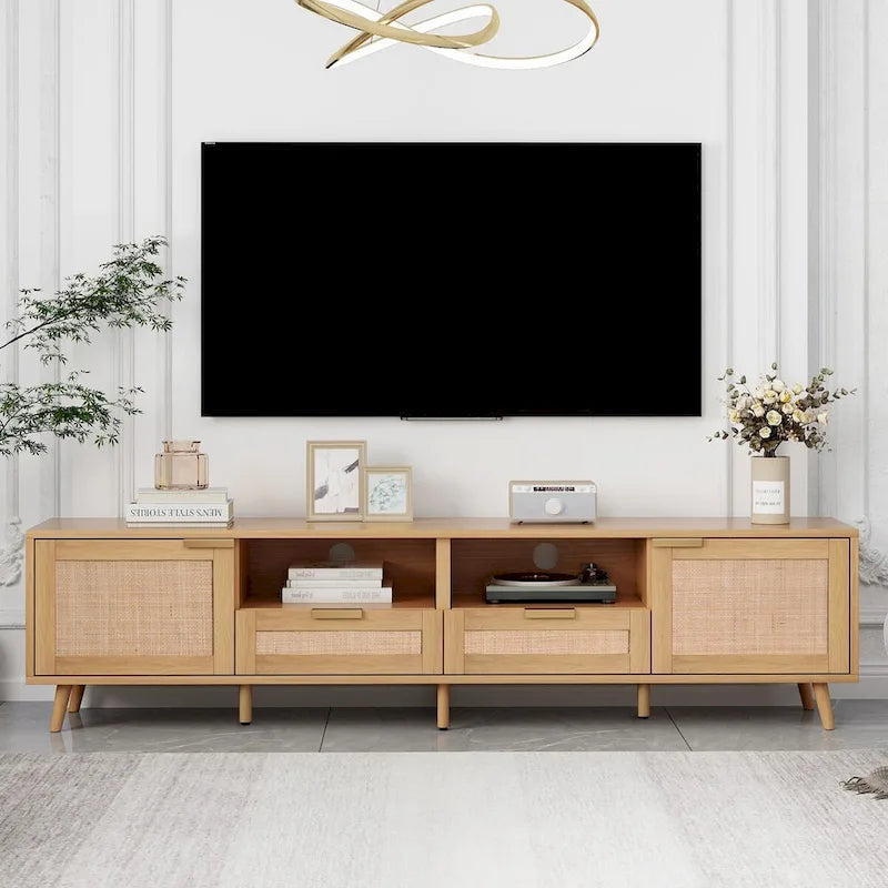Moderner Rattan-TV-Ständer für Fernseher bis zu 85 Zoll