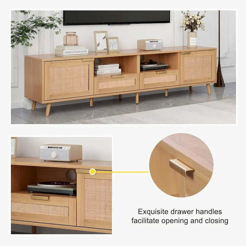 Moderner Rattan-TV-Ständer für Fernseher bis zu 85 Zoll